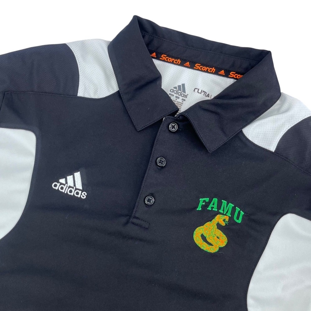 Adidas FAMU Rattlers Polo Shirt Mens Medium Black Climalite Athletic Collegiate